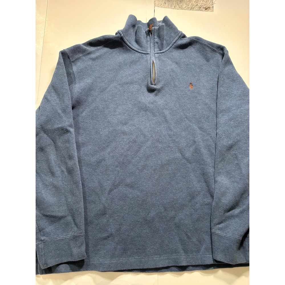 Polo Ralph Lauren Quarter Zip Pullover Sweater Blue Pony Logo Men's XL Cotton